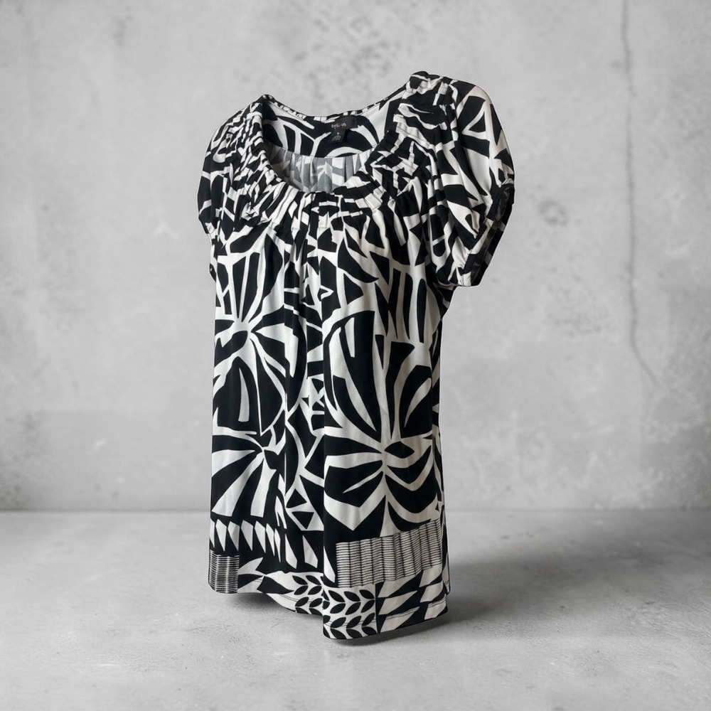 Style & Co Womens XL Black White Geometric Abstract Print Scoop Neck Blouse Top